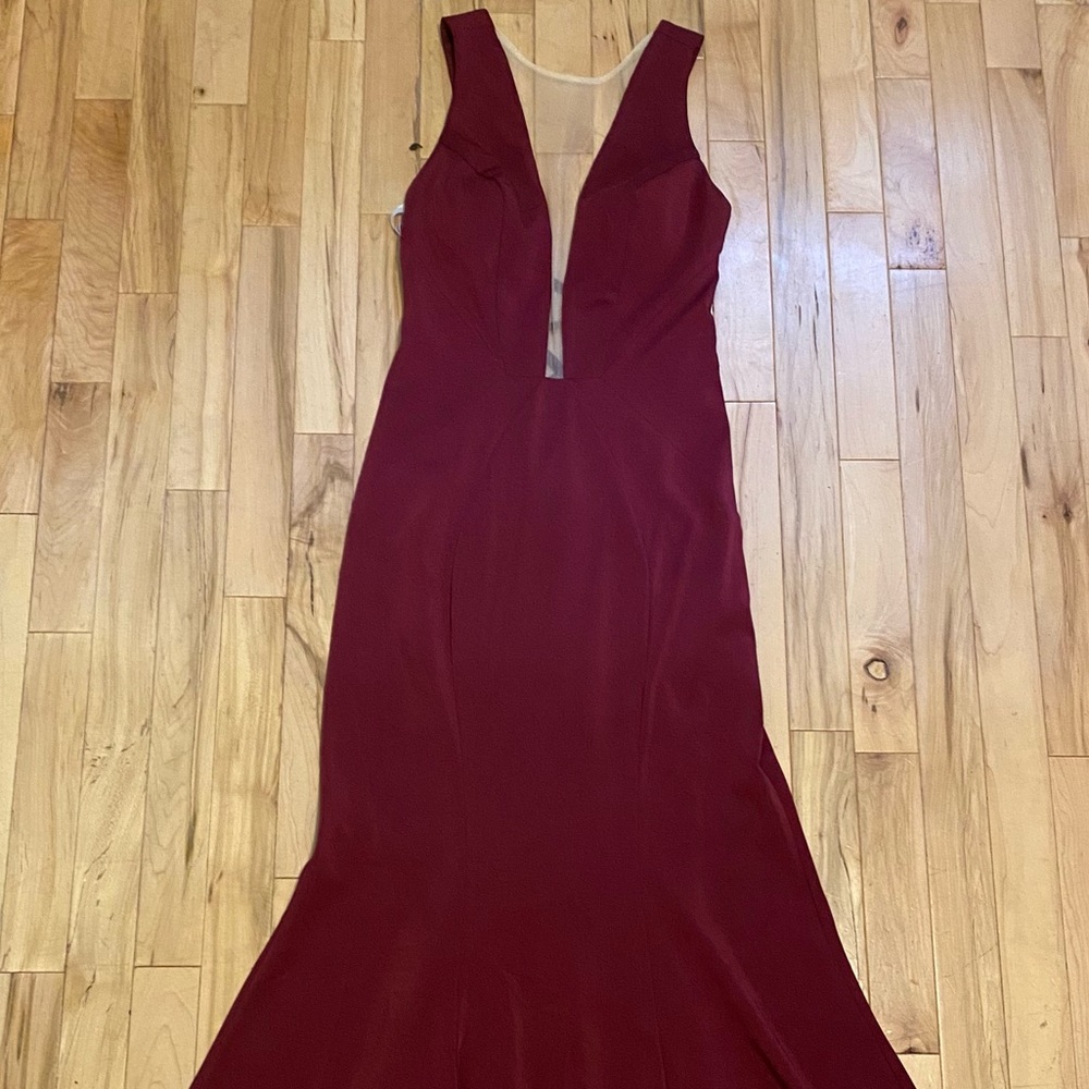 JVN by Jovani Red Plunge Neck Sleeveless Prom Gown